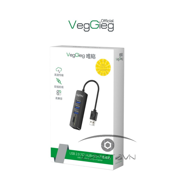 Bộ Chia USB2.0 ra 3 cổng USB2.0 + Đầu Đọc Thẻ (SD+TF 2 TRONG 1) - V-C303