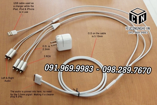 Cáp chuyển đổi ra Tivi AV Component từ iPhone iPad iPod 30-pin