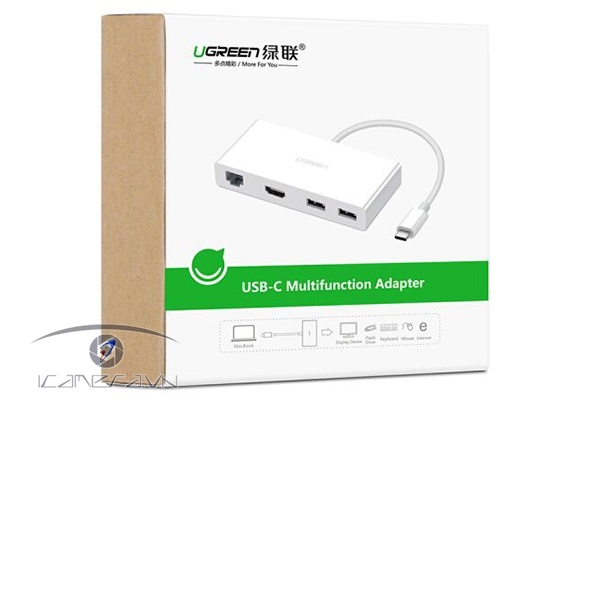 Cáp USB Type C To HDMI 4K, Lan 10/100Mpbs Hub USB 3.0 Ugreen 40377