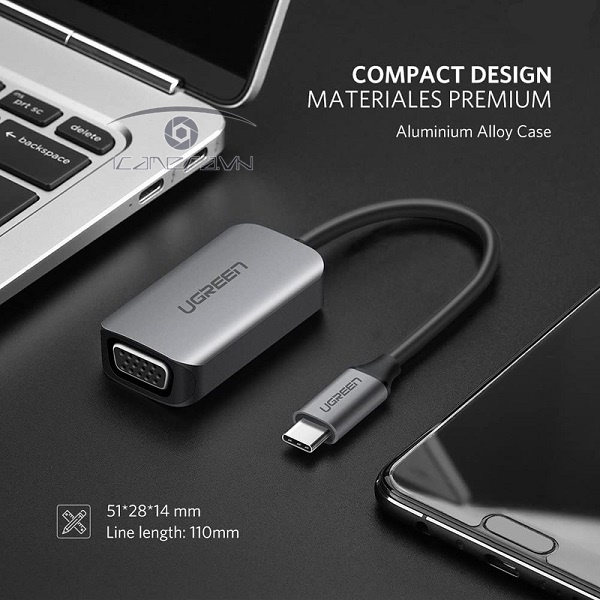 Cáp chuyển USB Type C to VGA Ugreen 50316 hỗ trợ Full HD 1080P