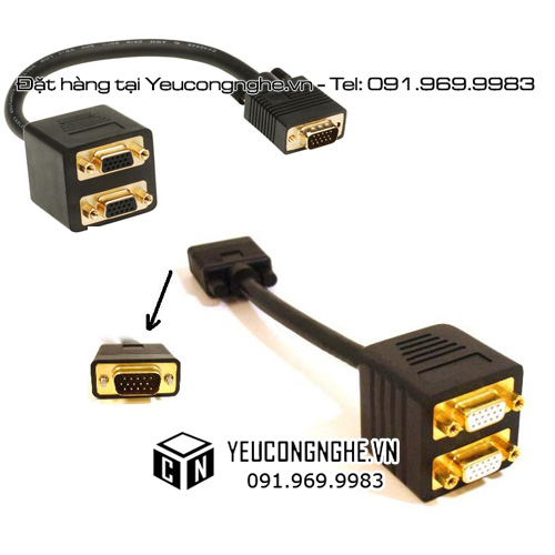 Bộ chia 1 ra 2 cổng VGA thiết bị giúp dùng hai máy chiếu đồng thời