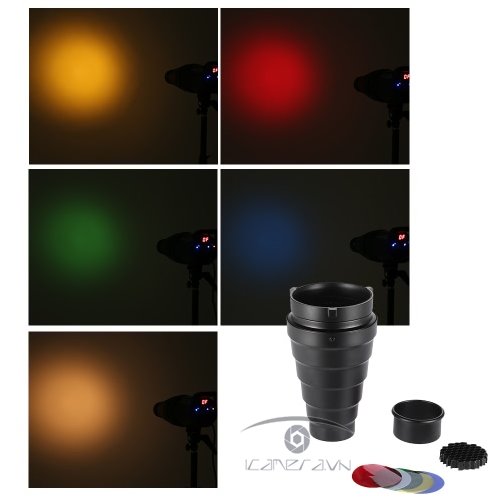  Ống gom sáng Snoot kèm filter màu cho đèn Flash