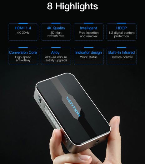 Thiết bị gộp HDMI Switcher 3 in - 1 out Vention VAA-S20