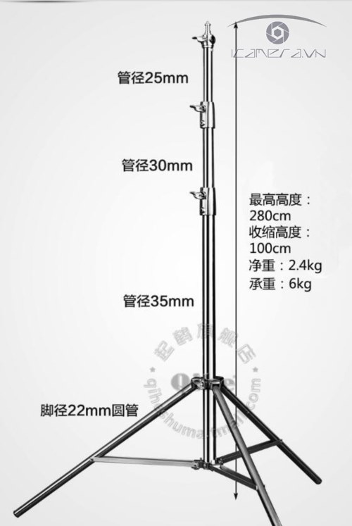 Chân đèn inox Qihe J288S 2.8m quay phim, chụp ảnh cho studio