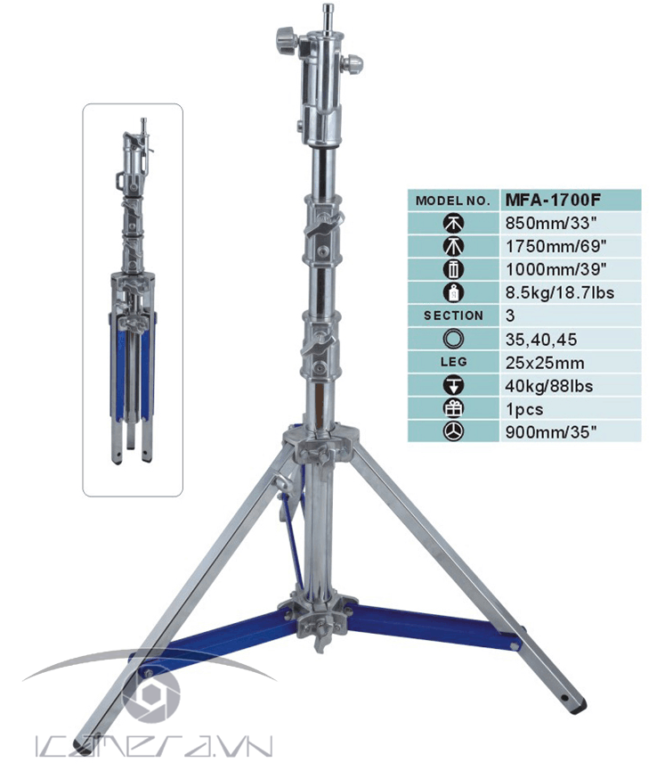 Chân đèn inox MFA-1700F cỡ lớn gắn đèn, slider