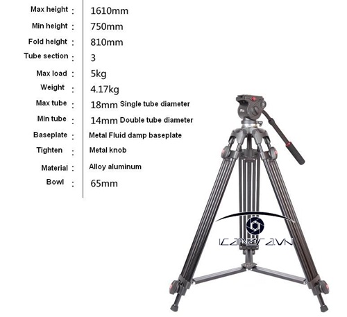 Chân máy quay chuyên nghiệp professional tripod panhead Jieyang JY-0508AM