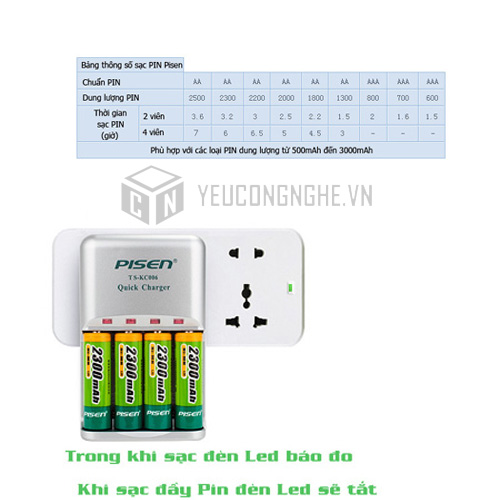 Sạc Pisen TS – KC006 dùng cho Pin Ni-MH AA/AAA