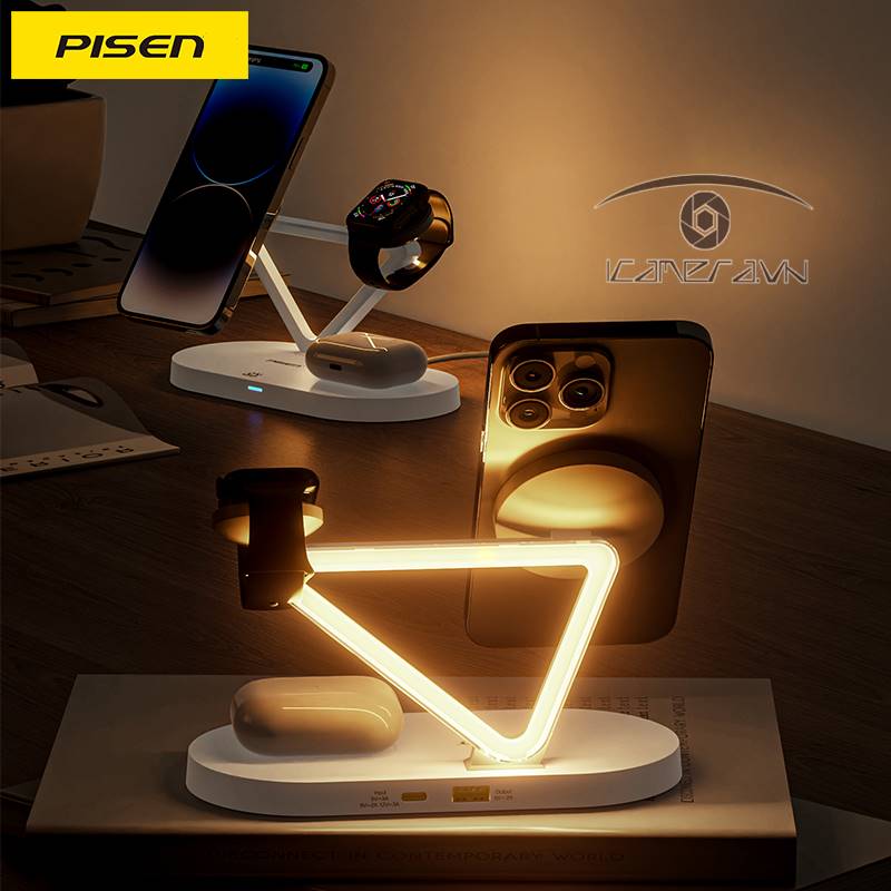 Sạc không dây 3 trong 1 PISEN PRO - WIRELESS 3-IN-1 Night Light