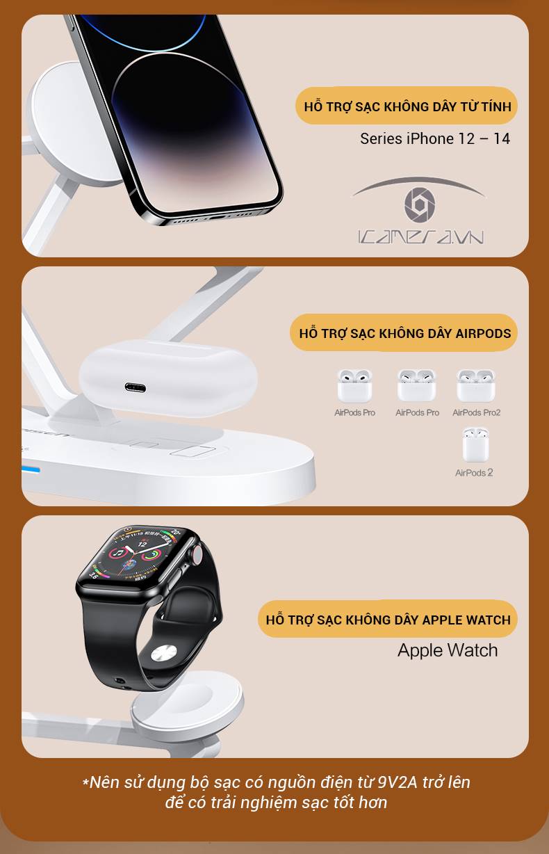 Sạc không dây 3 trong 1 PISEN PRO - WIRELESS 3-IN-1 Night Light