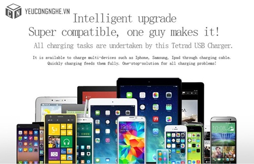 Củ sạc 4 cổng USB 1A và 2A chính hãng Pisen TS-C054