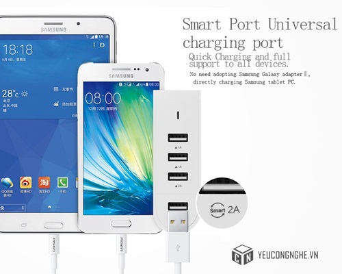 Củ sạc 4 cổng USB 1A và 2A chính hãng Pisen TS-C054
