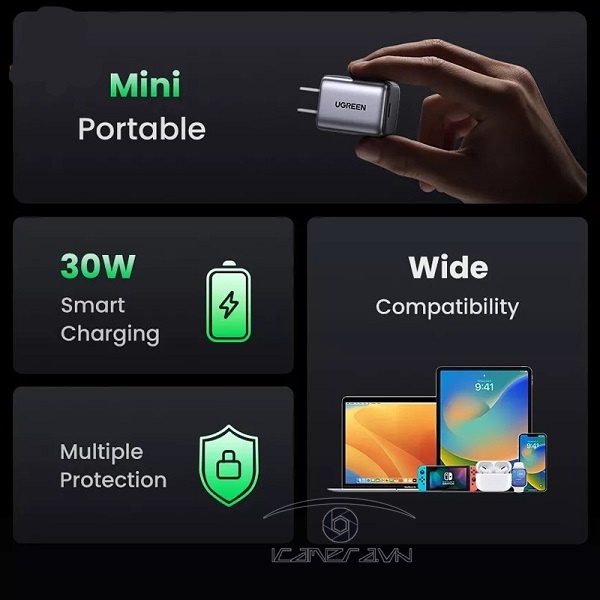Củ sạc nhanh 30W chuẩn USB Type C hỗ trợ GaN chính hãng Ugreen 90901