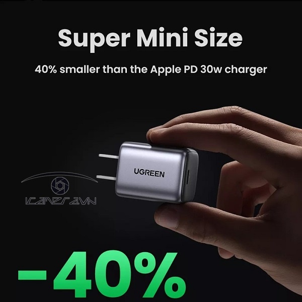 Củ sạc nhanh 30W chuẩn USB Type C hỗ trợ GaN chính hãng Ugreen 90901