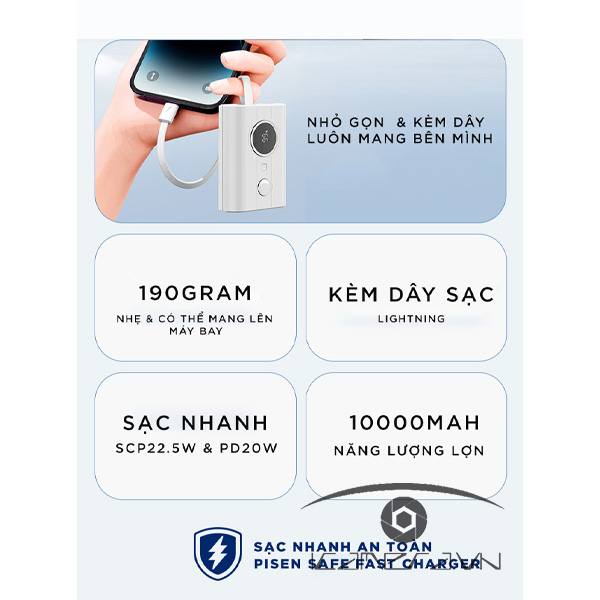 Sạc dự phòng PISEN QUICK Tiny 10000mAh 22.5W TP-D29