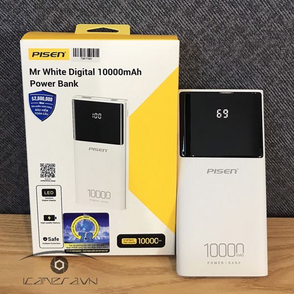 Sạc dự phòng Pisen MR WHITE DIGITAL 10000MAH - TP-D33(GLB)