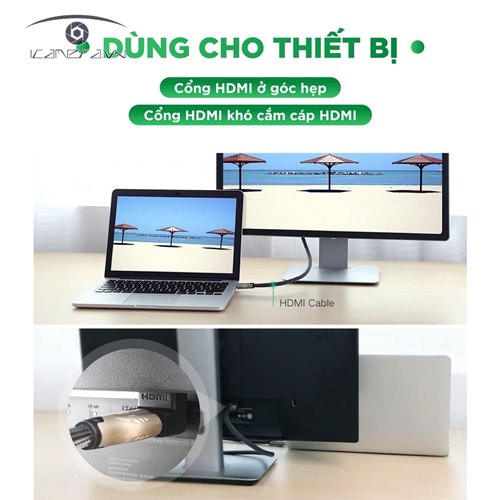 Đầu nối cổng HDMI male sang HDMI female vuông góc 90 độ - UGREEN 20109 - (màu đen)