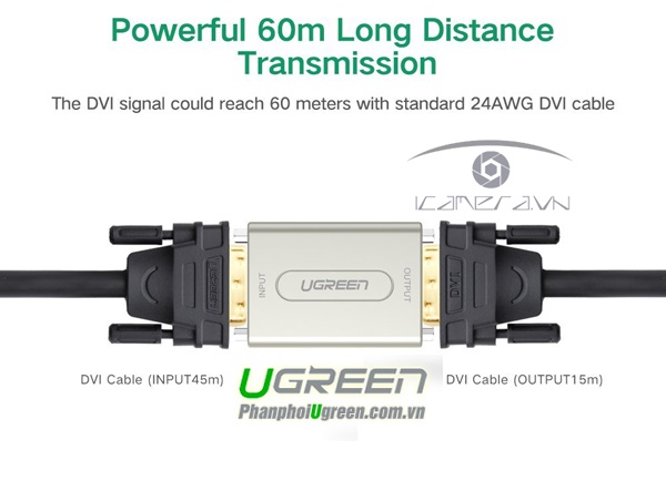Bộ khuyếch đại DVI to DVI 60m Ugreen 40266 hỗ trợ Full HD 1080p