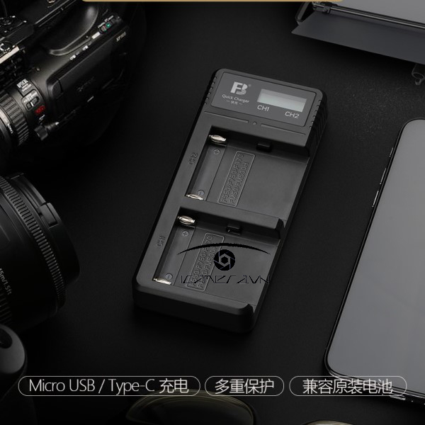 Sạc đôi DC-F970 sử dụng cho pin máy ảnh, pin đèn dòng NP F550/F750/F970