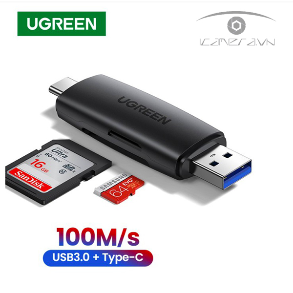 Đầu đọc thẻ nhớ SD/TF 2 trong 1 USB-A & USB-C Ugreen 80191