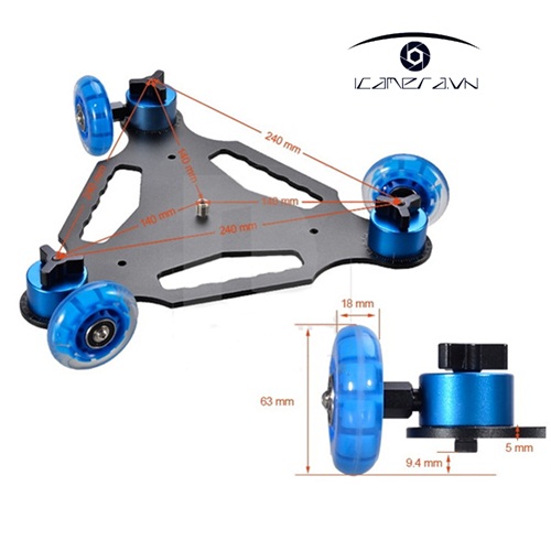 Dolly table 3 bánh cho máy ảnh để bàn, trượt sàn