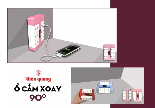 Ổ cắm Xoay 90° Điện Quang ĐQ ESK RT 6WR ( 6 lỗ, màu đỏ trắng )