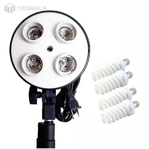Đui đèn 4 bóng xoắn ốc E27 hỗ trợ quay chụp