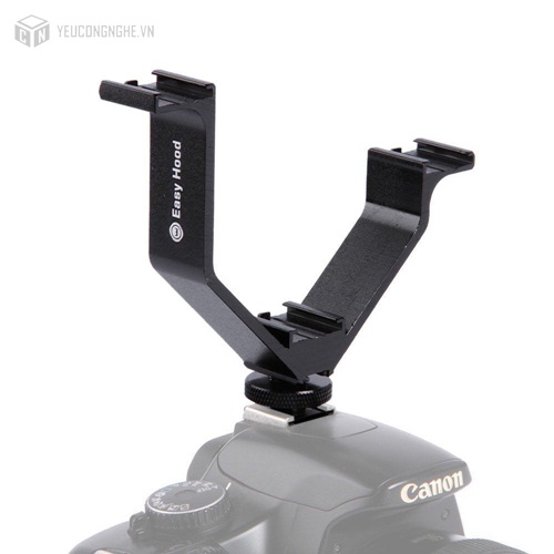 Gá chữ V lắp đèn flash, mic cho máy ảnh triple shoe V-bracket 10.5cm Easy Hood