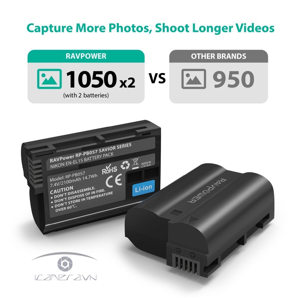 Combo 2 pin 1 sạc RavPower EN-EL15