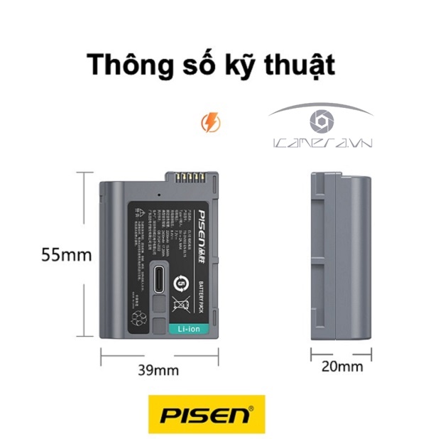 Pin sạc PISEN Camcorder Type-C EN-EL15 dùng cho máy ảnh Sony