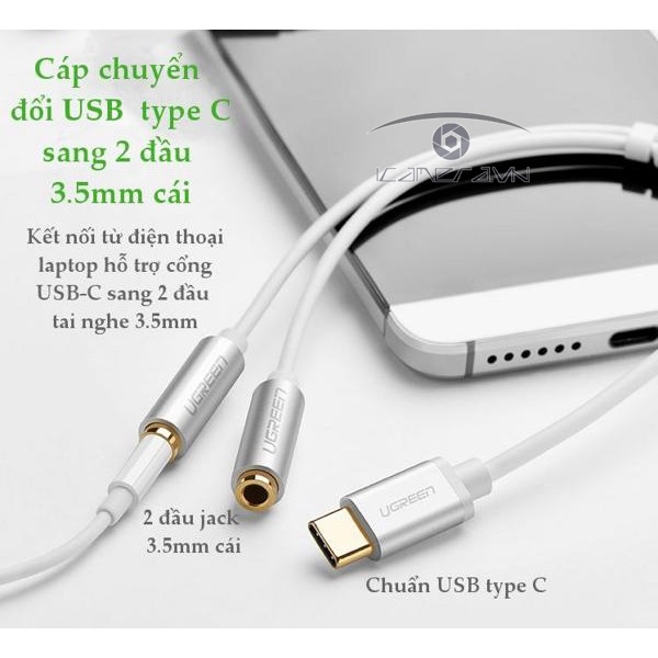 Cáp chuyển USB Type C sang 2 cổng Audio Chính hãng Ugreen 30732