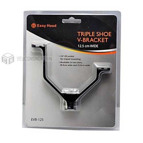 Gá chữ V lắp đèn flash, mic cho máy ảnh cỡ nhỡ triple shoe V-bracket 12.5cm Easy Hood