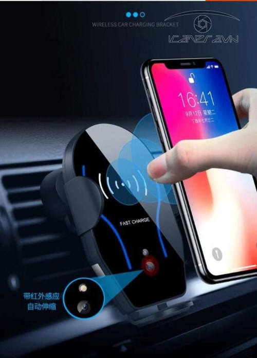 Sạc điện thoại không dây tự kẹp dùng trên trên xe hơi, ô tô X8 tặng kèm giá đỡ