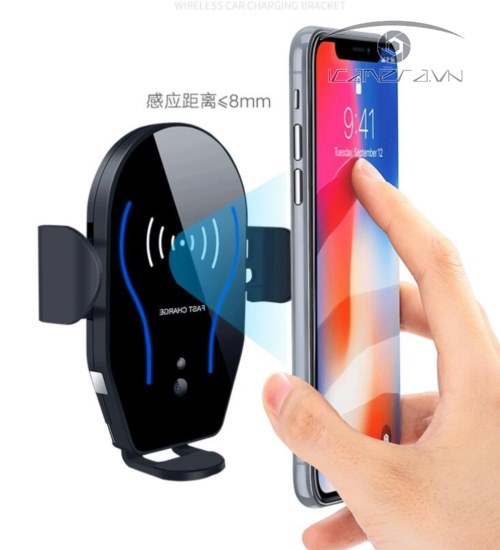 Sạc điện thoại không dây tự kẹp dùng trên trên xe hơi, ô tô X8 tặng kèm giá đỡ