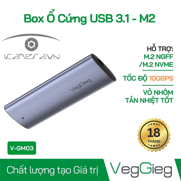 Box ổ cứng USB 3.1 M2 10Gbps hỗ trợ UASP - V-GM03