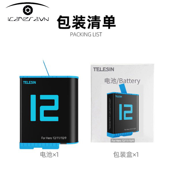 Gopro 12/11/10/9 Telesin Battery - Pin cho Gopro 12