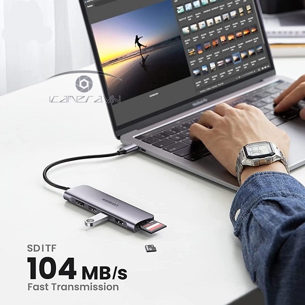 Hub USB Type C 6 in 1 to HDMI, USB 3.0, đọc thẻ SD/TF Ugreen 70410