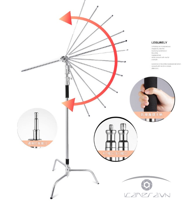 Chân đèn inox C-stand kèm tay boom arm CS-01