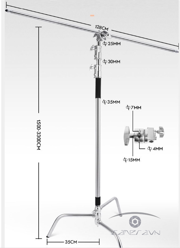 Chân đèn inox C-stand kèm tay boom arm CS-01