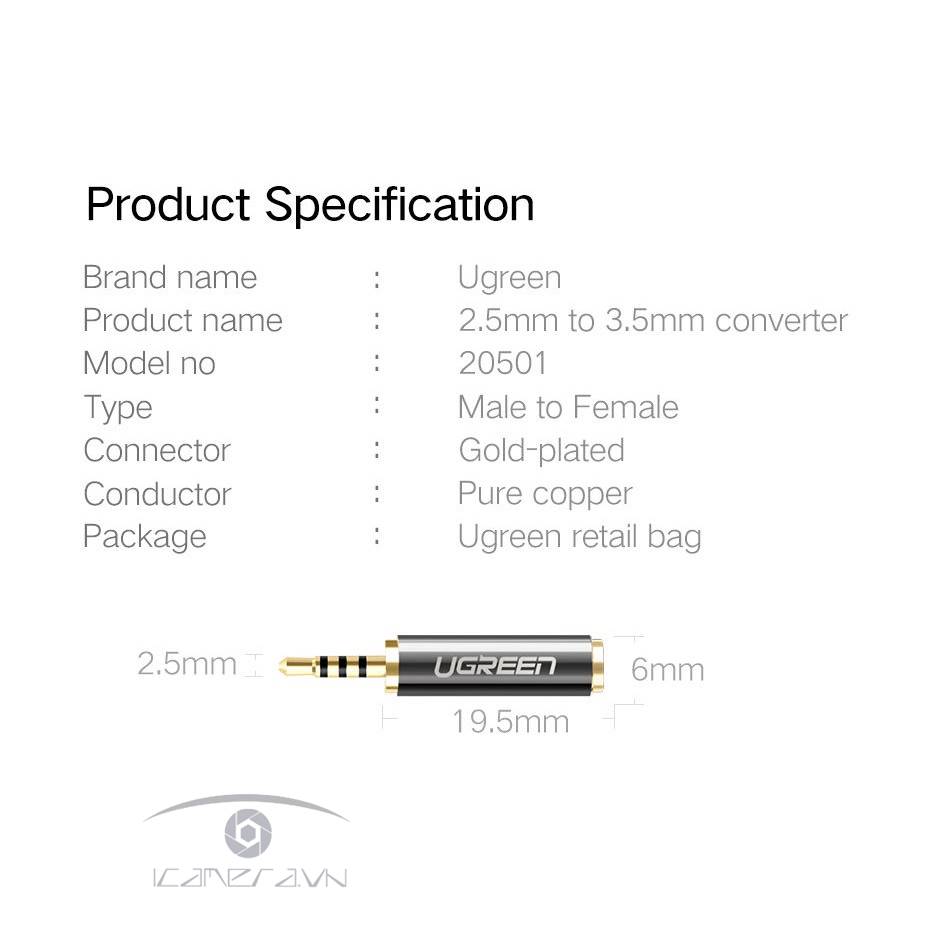 Jack chuyển 3.5mm female sang 2.5mm male chính hãng Ugreen