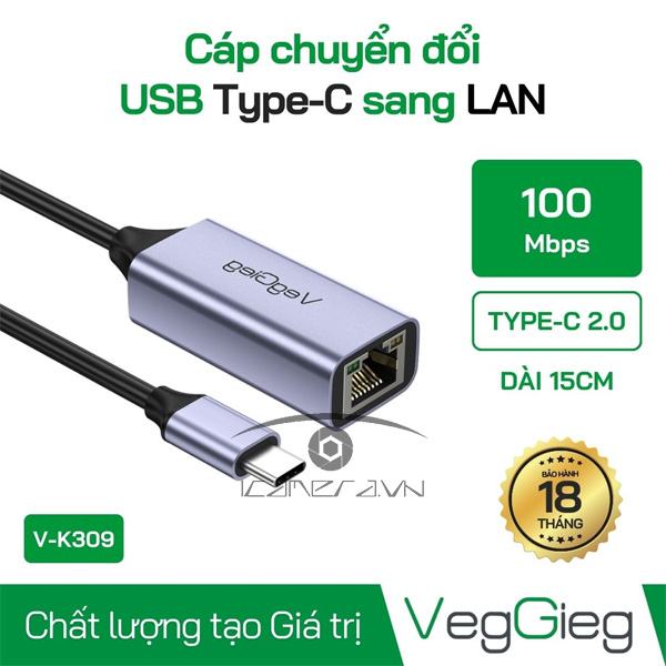 Cáp Chuyển Type-C 2.0 sang LAN - V-K309