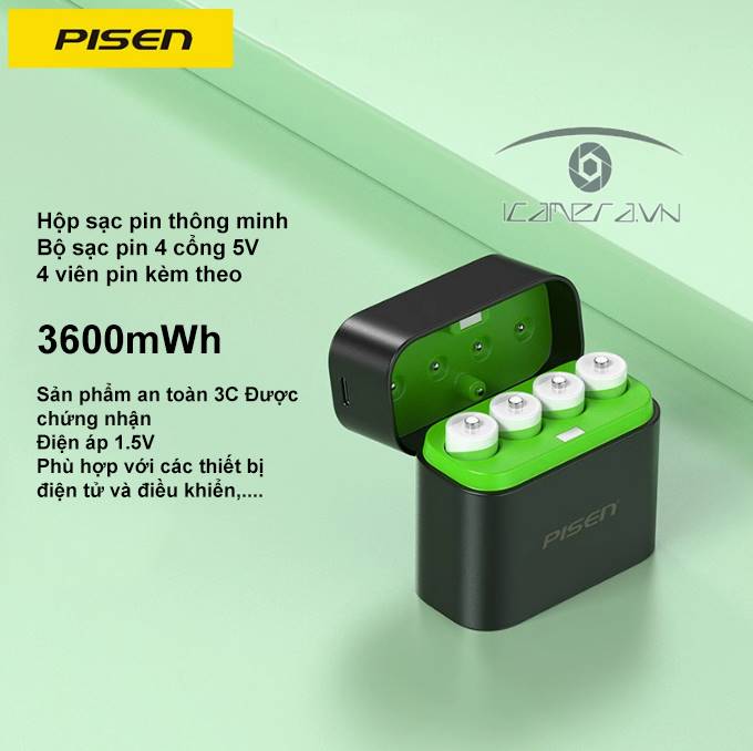 Bộ sạc 4 pin Pisen AA5 (Pisen-4) 3600mWh Li-ion 1.5V