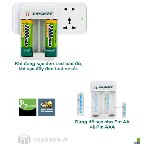 Sạc Pisen TS – LC003 dùng cho Pin Ni-MH AA/AAA