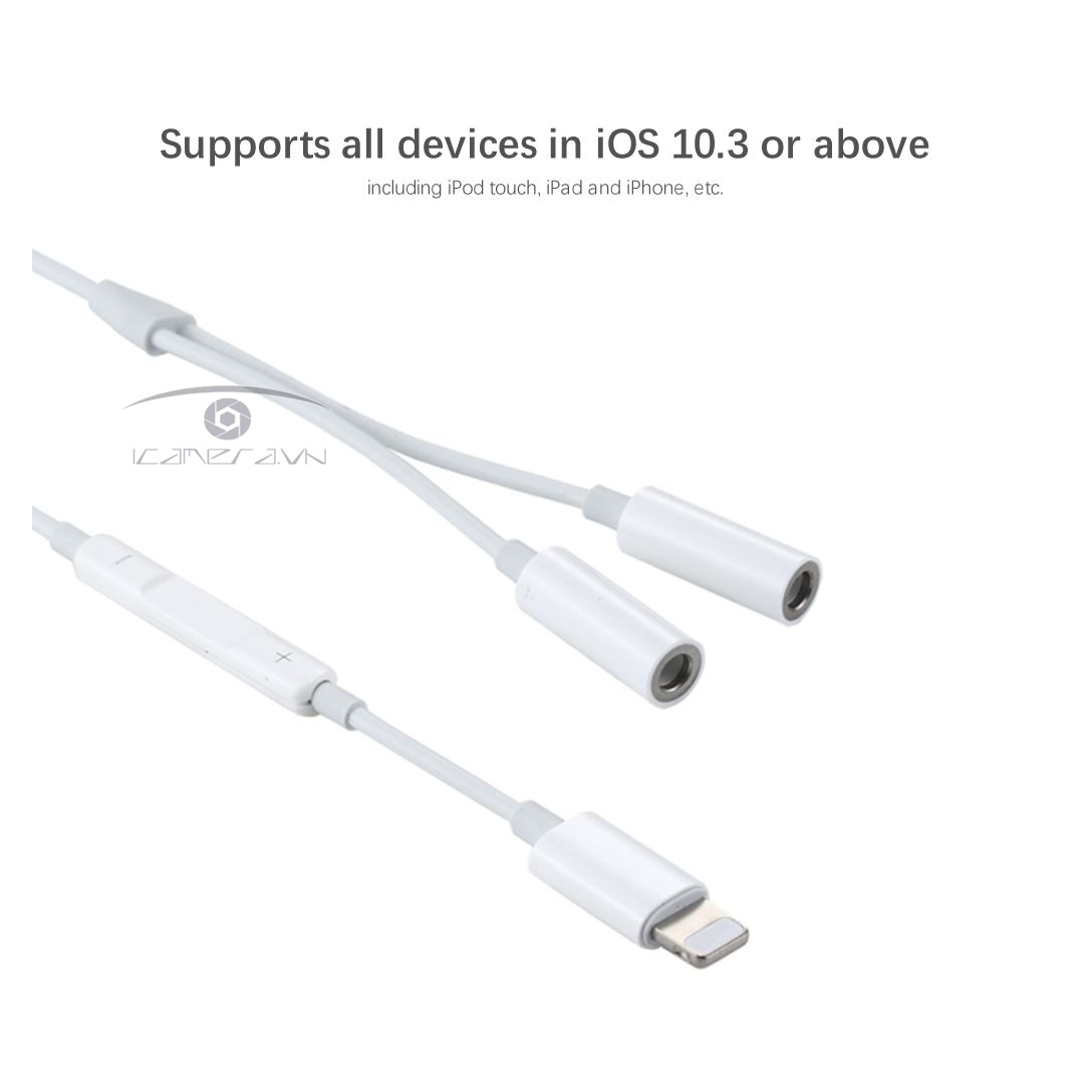 Cáp chuyển đổi cổng Lightning ra 2 cổng âm thanh 3.5mm tích hợp bộ điều chỉnh âm lượng MH026