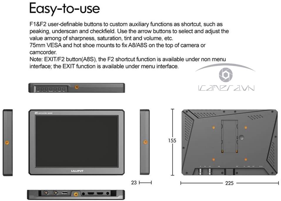 Màn hình monitor Lilliput A8 8.9 inch cổng HDMI