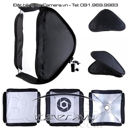 Softbox studio hộp tản sáng bộ kèm khớp khuỷu gài chân đứng 50x50 cm