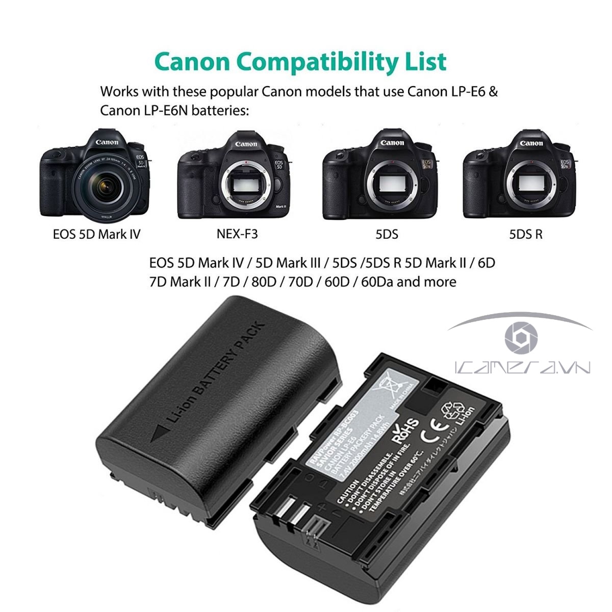 Combo 2 pin 1 sạc đôi RavPower LP-E6 LP-E6N