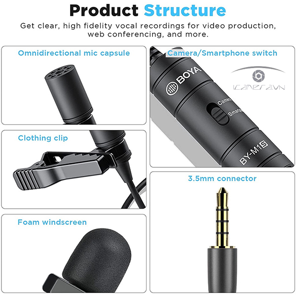 BOYA BY-M1S - Mic thu âm cài áo có dây cổng 3.5mm TRRS