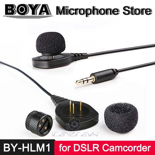 Mic gài dạng pin đính Boya BY-HLM1 jack 3.5mm cho DSLR camera