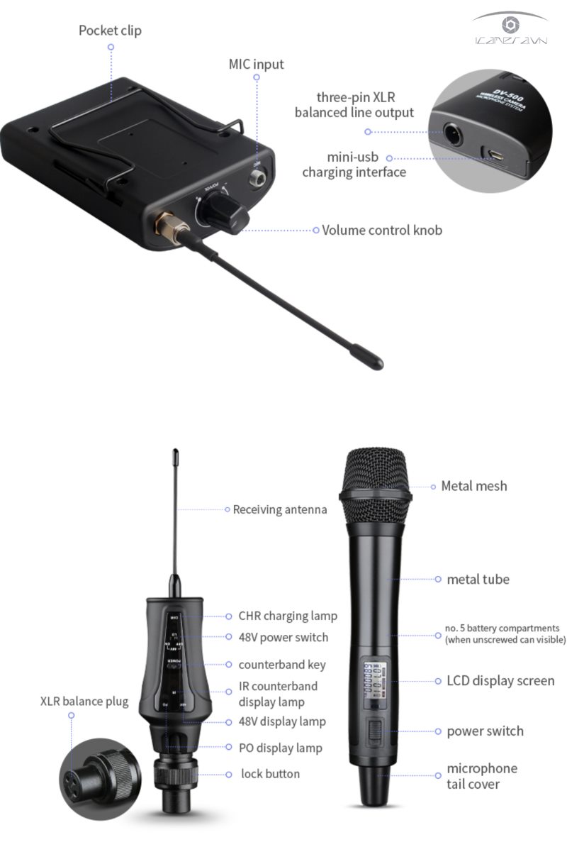 Mic thu âm không dây ACEMIC – DV-500 (FA101) 1 thu 1 phát