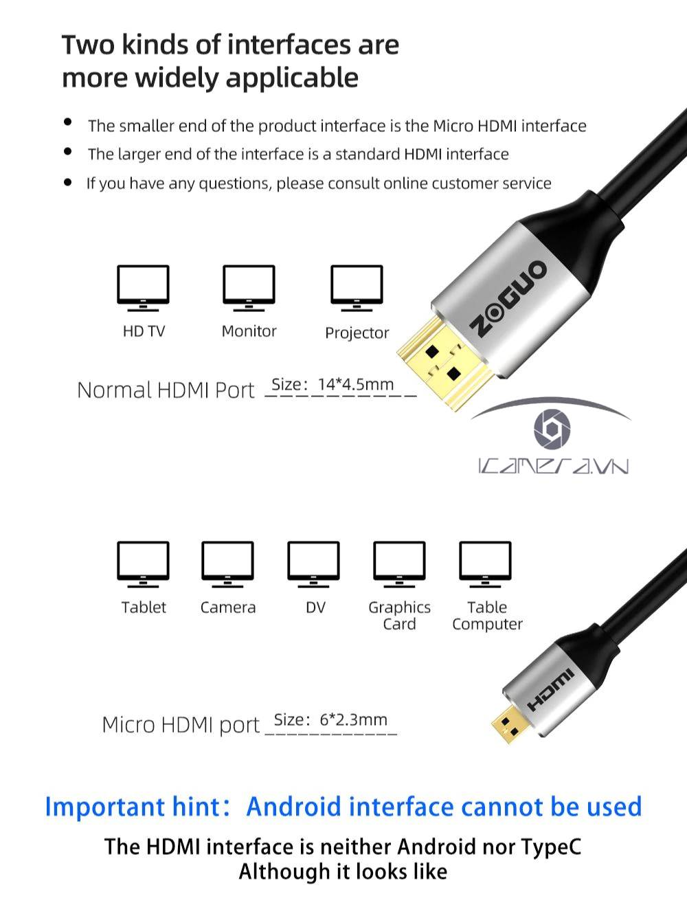 Cáp Micro HDMI ZOGUO tốc độ cao 5m (Micro HDMI to HDMI)